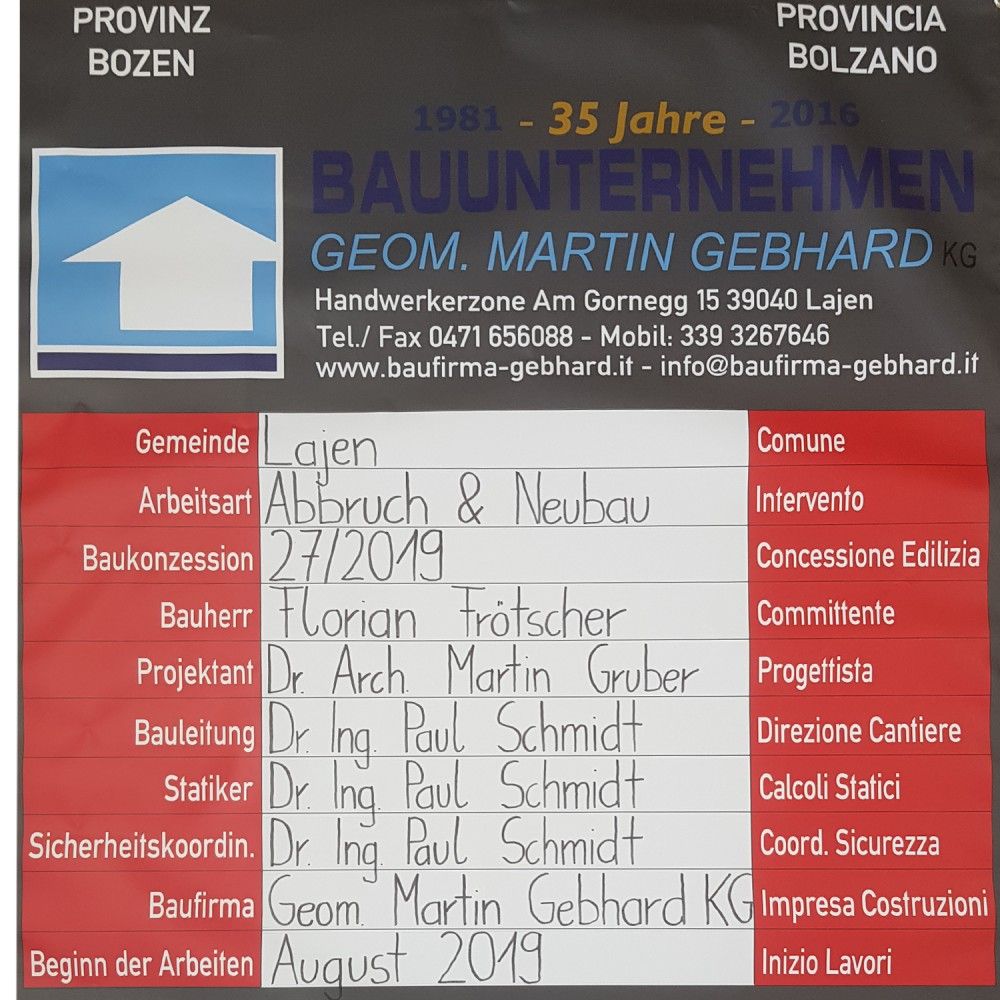 Bauschild Fro╠êtscher Florian